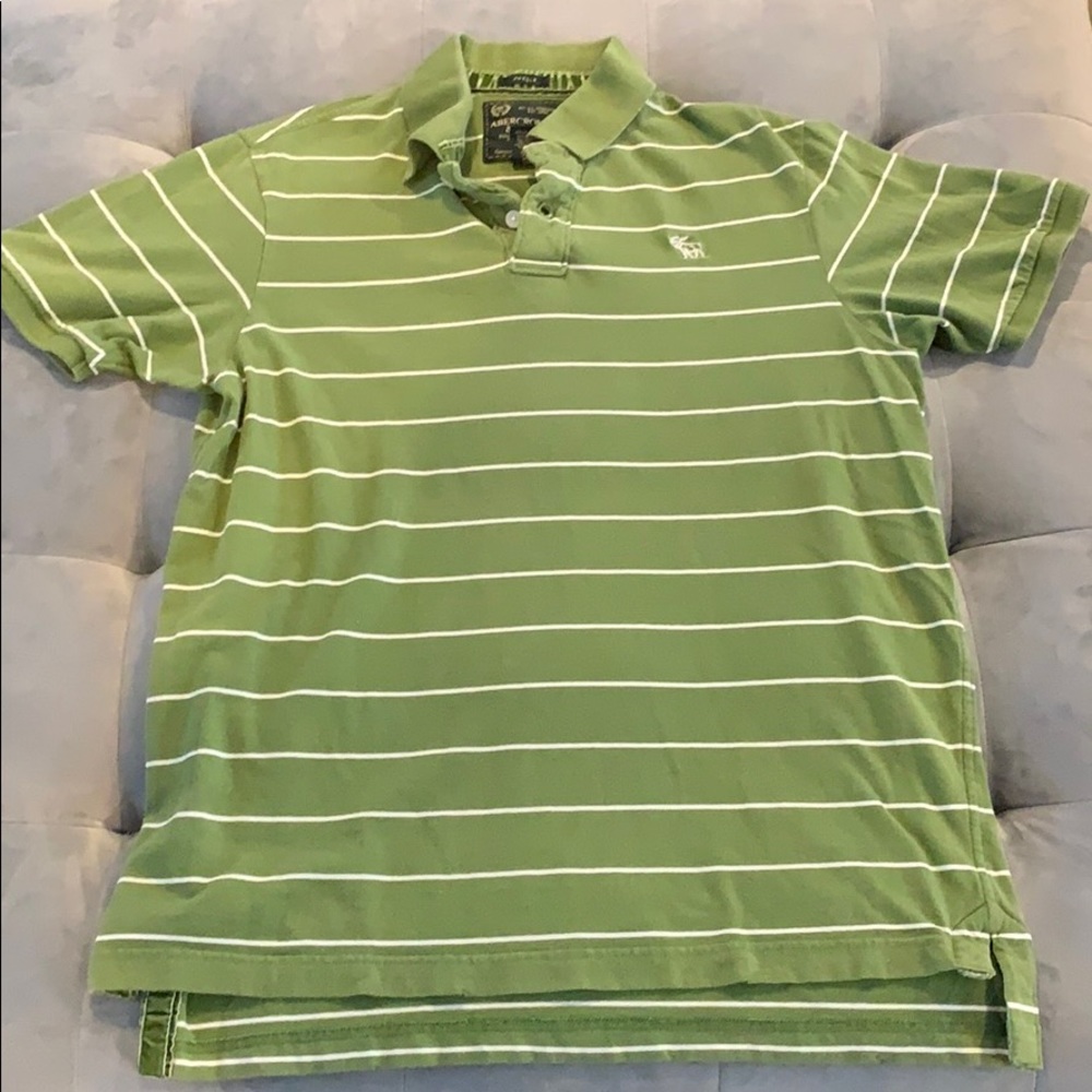 Abercrombie & Fitch Green Stripe Muscle Polo Large